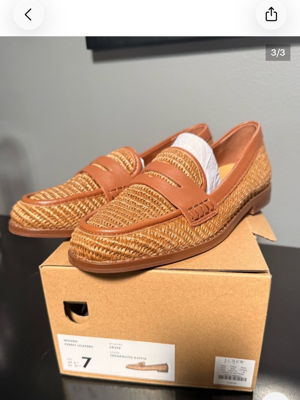 J. Crew Cedarwood Raffia Penny Loafers - Tan/Brown